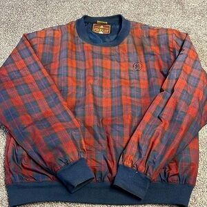 Golf Windbreaker Men’s ProQuip Tartan Plaid Blue & Red Long Sleeve Top XL